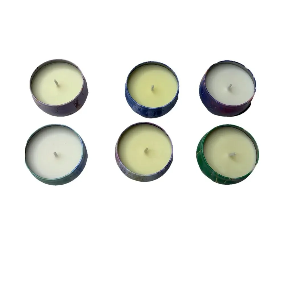 Mini Soy Wax Candles Decorative Tin With Lids Blue Purple Greens Marble Tie Dye